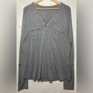 A New Day Gray Long Sleeve Tee w/ Chest Pockets and Roll Tab Sleeves